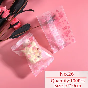 100 adet / grup sabun bisküvi ambalaj çanta şeffaf selofan torbalar pembe çiçekler güz bebek parti ısı mühür çerezler hediye çözgü