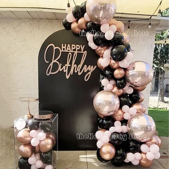 118 Adet Siyah Gül Altın Pembe Balon Kemer Prenses Doğum Günü Balonlar Garland Kiti Bebek Duş Kız Doğum Günü Düğün Parti Dekor
