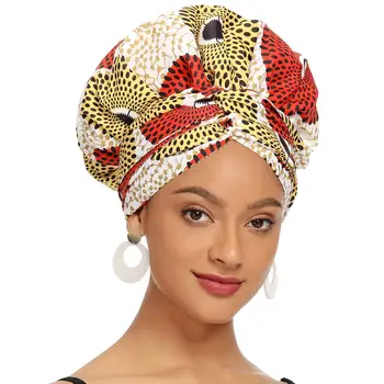 2022 Moda Altın Kadın Saten Astarlı Şapkalar Kıvırcık Saç Bonesi Uyku İçin Afrika Headtie Baskı başörtüsü Başörtüsü Kapaklar