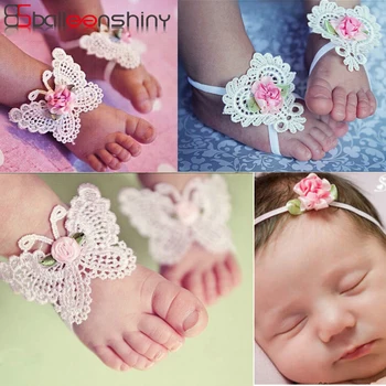 BalleenShiny 3 ADET Çiçek Kafa Bandı Bebek Kız Yalınayak Sandalet Saç Ayak Aksesuarları Elastik Moda Ayak Dekorasyon Çocuklar Hediye