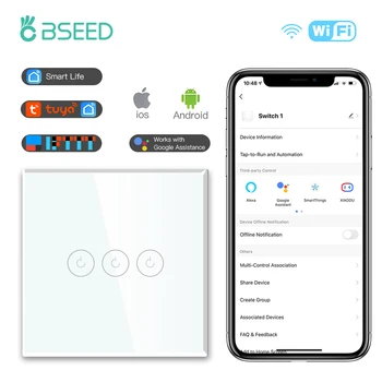 BSEED 3 Gang 1/2/3 yollu ışık dokunmatik anahtarı Wifi akıllı Anahtarı Kablosuz Wifi Anahtarı Renk Desteği Tuya Google App