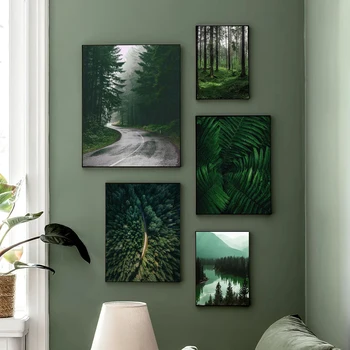 Dağ Göl Orman Yolu Posteri ve Resimleri Yeşil Bitki Tuval Boyama Posteri Dekor Baskı Oturma Odası için ev duvar sanat dekoru