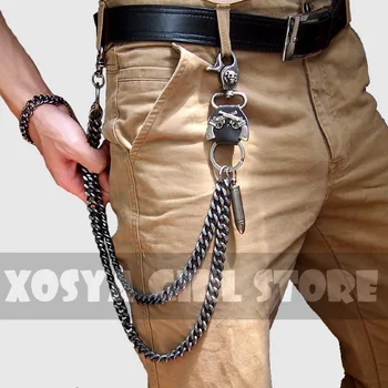 Hip hop punk boynuzları kafatası metal rahat vahşi pantolon zinciri cüzdan zinciri anahtarlık erkek bel zinciri DR02