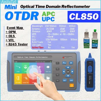 Mini OTDR CL850 1550nm 20dB 60 km Destek Aktif Fiber OPM VFL OLS Optik Reflectometer Dokunmatik Ekran İngilizce İspanyolca Portekizce