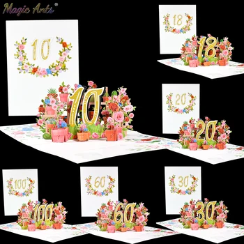 Pop Up Yıldönümü Kartı 1st 10 28 21 30 Numarası Şekil 3D Tebrik Kartları Doğum Günü Düğün için