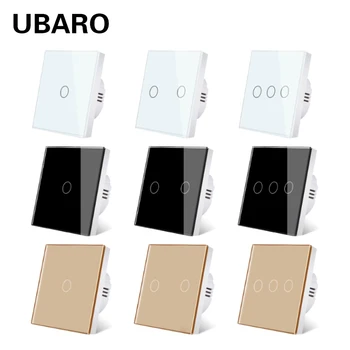 UBARO AB / İNGILTERE Standart kristal temperli cam duvar paneli ışık dokunmatik anahtarı Led göstergesi sensörü elektrik düğmesi 1/2/3 Gang 220 V