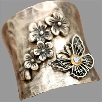 Yeni takı moda basit kişilik geniş kelebek çiçek pırlanta yüzük nişan yüzüğü