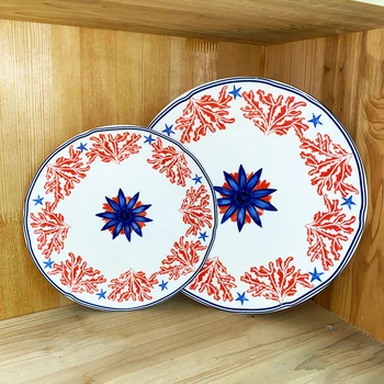 Üst Sınıf Seramik yemek tabakları Geometrik Desen Seramik servis örtüsü Izgara Yemek Takımı plaka seti servis tabağı tepsileri dekoratif
